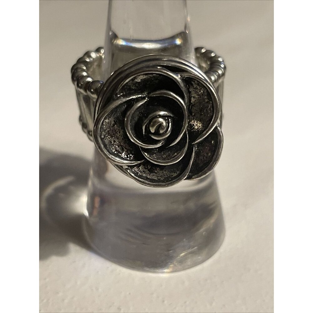 Silver Tone Single Rose Flower Bloom Stretch Ring Floral Chunky A119